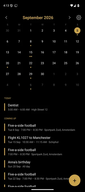 Calendar — The month, and today beneath it