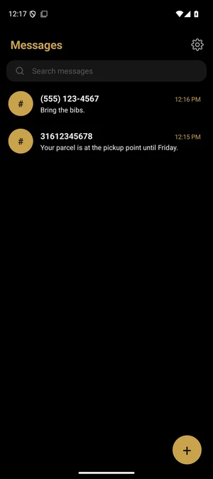 Messages — Every conversation, unread in gold